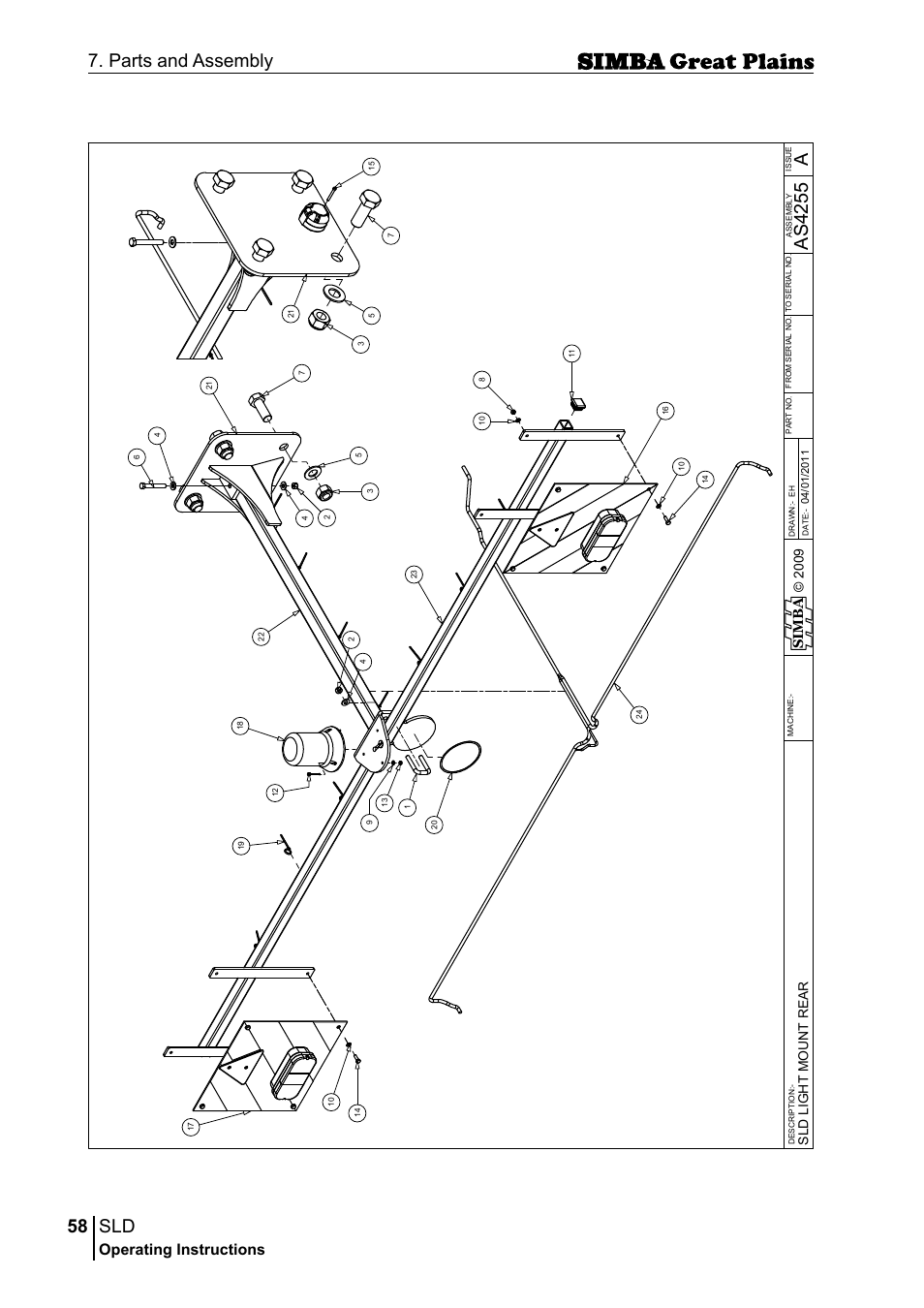 58 7. parts and assembly, Aas 42 55, Operating instructions | Si m b a | Great Plains P18432E Operator Manual User Manual | Page 58 / 178