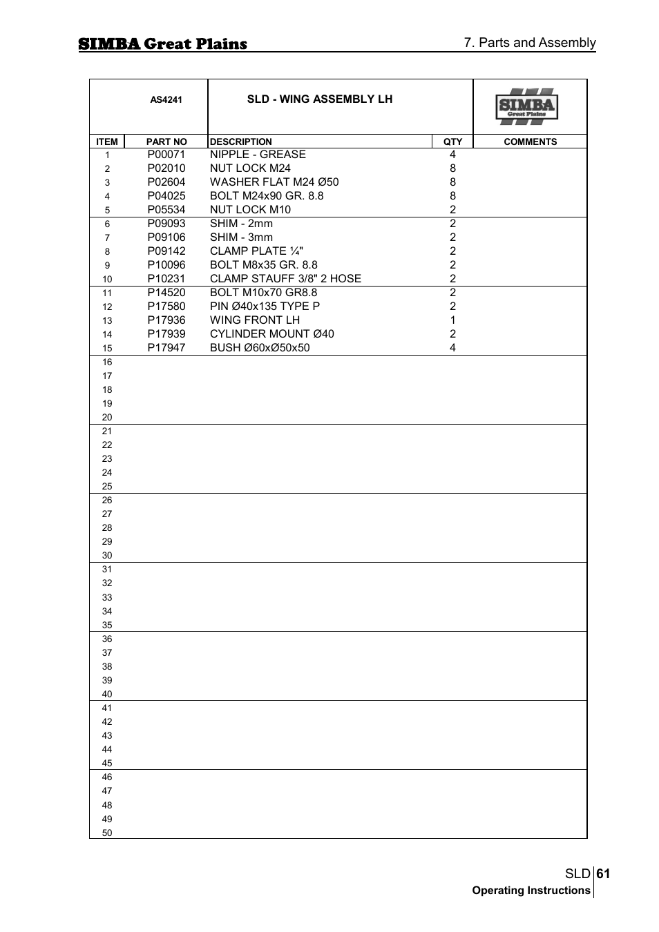61 sld, Parts and assembly | Great Plains P18432E Operator Manual User Manual | Page 61 / 178