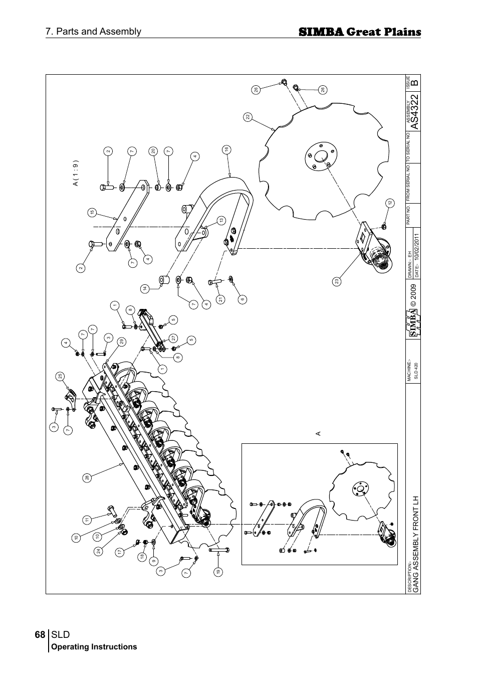 68 7. parts and assembly, Bas 43 22, Operating instructions | Sim b a, A( 1 : 9 ) a | Great Plains P18432E Operator Manual User Manual | Page 68 / 178