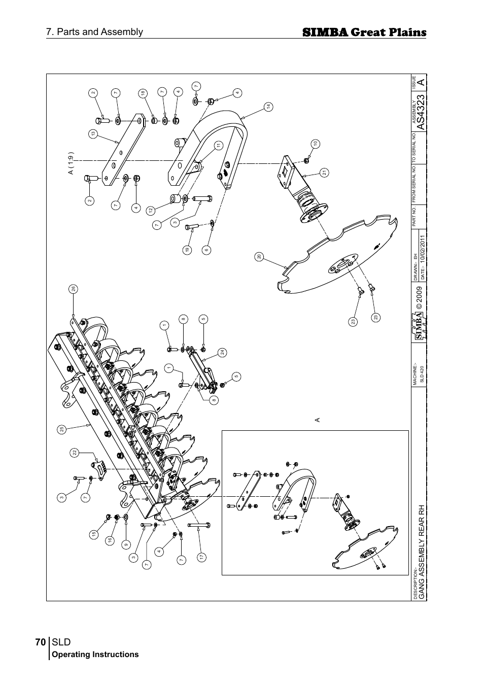 70 7. parts and assembly, Aas 43 23, Operating instructions | Sim b a, A( 1 :9 ) a | Great Plains P18432E Operator Manual User Manual | Page 70 / 178