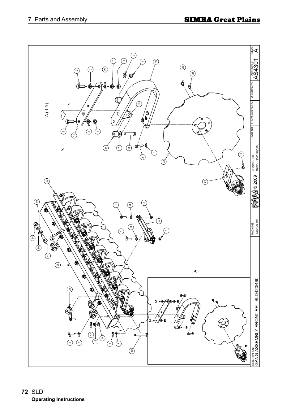 72 7. parts and assembly, Aas 43 01, Operating instructions | Sim b a, A( 1 :9 ) a | Great Plains P18432E Operator Manual User Manual | Page 72 / 178