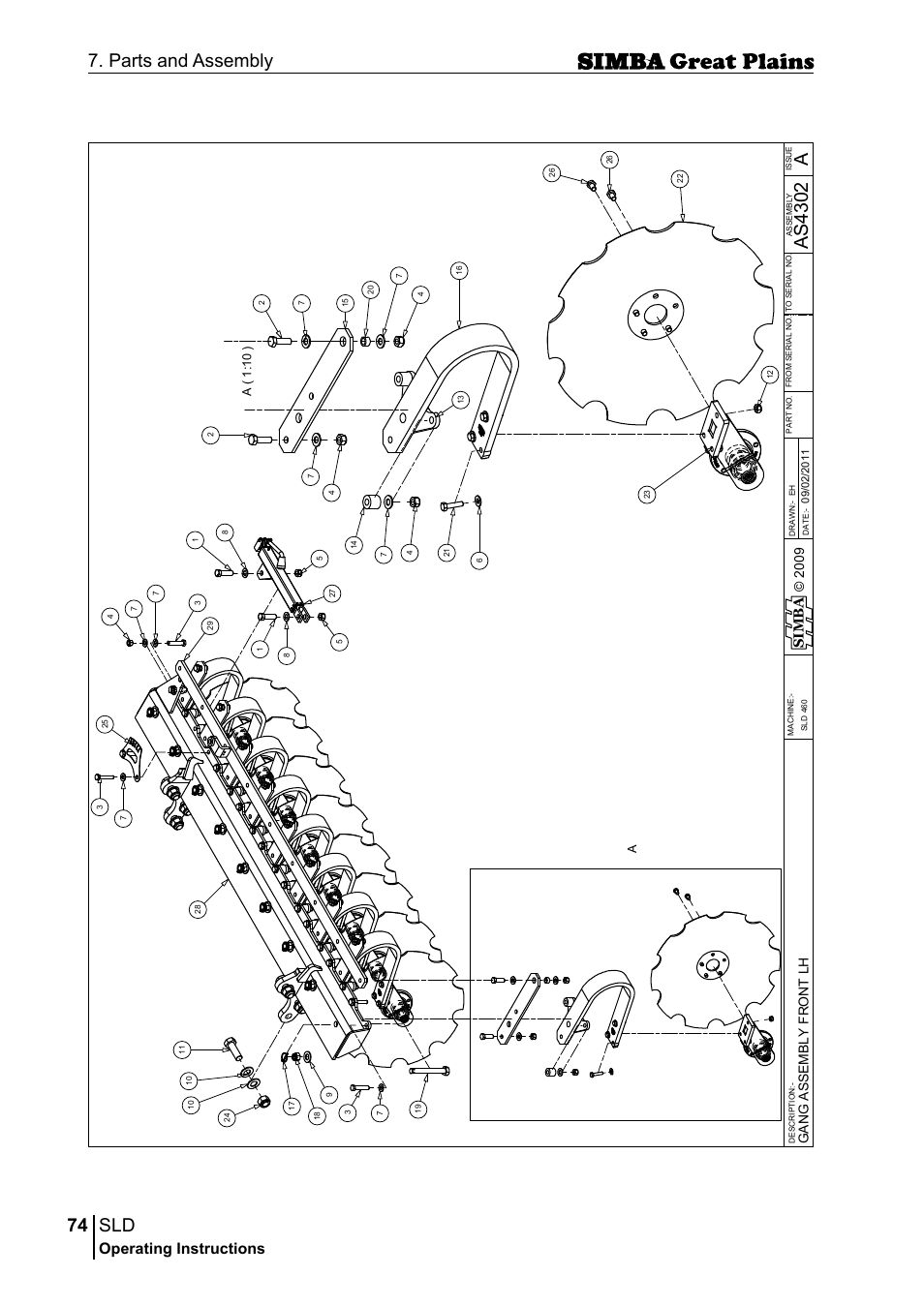 74 7. parts and assembly, Aas 43 02, Operating instructions | Sim b a, A( 1 :1 0 ) a | Great Plains P18432E Operator Manual User Manual | Page 74 / 178