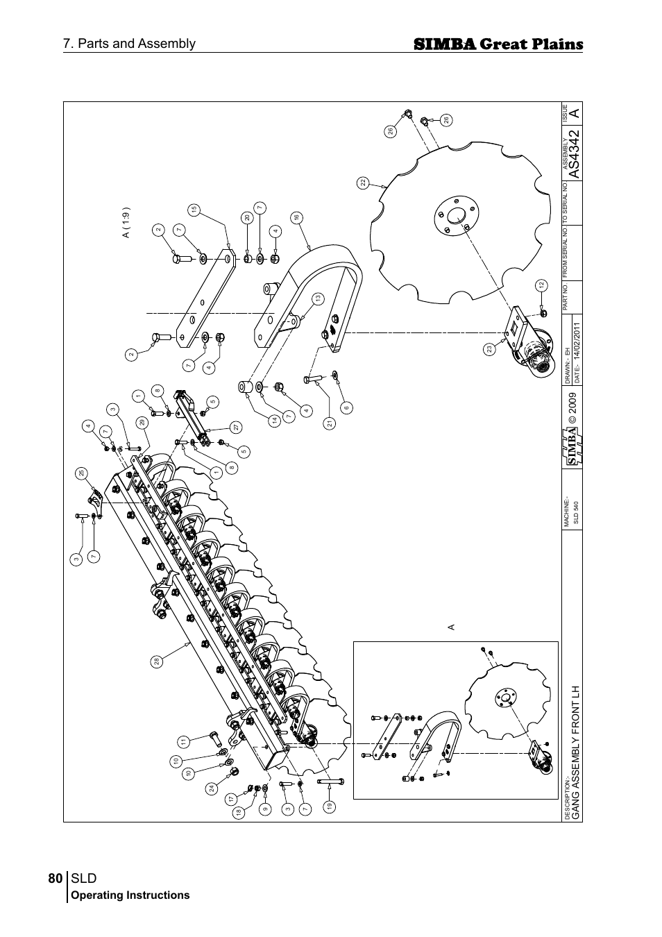 80 7. parts and assembly, Aas 43 42, Operating instructions | Sim b a, A( 1 :9 ) a | Great Plains P18432E Operator Manual User Manual | Page 80 / 178