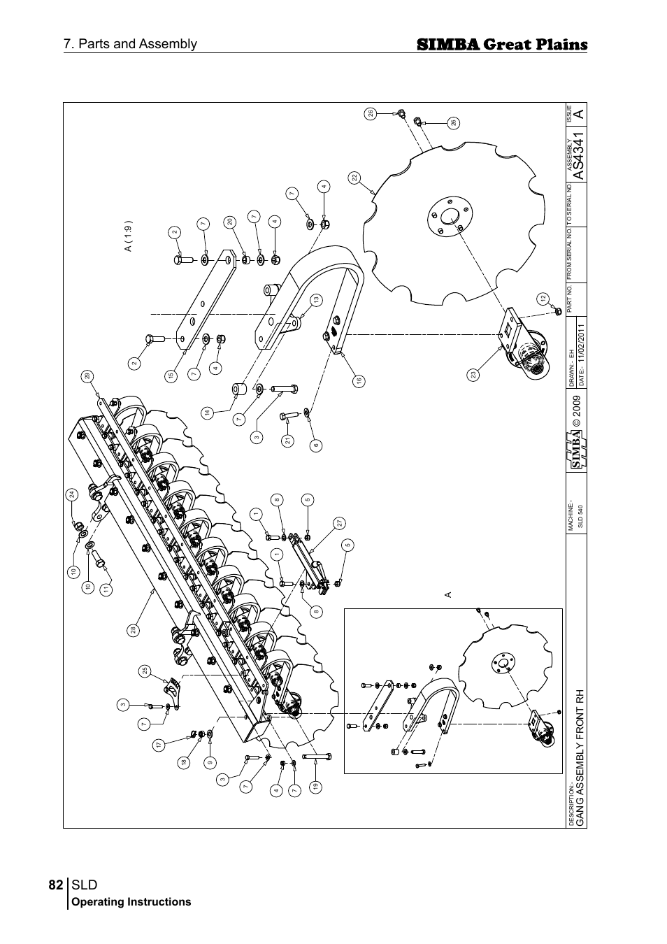 82 7. parts and assembly, Aas 43 41, Operating instructions | Sim b a, A( 1 :9 ) a | Great Plains P18432E Operator Manual User Manual | Page 82 / 178