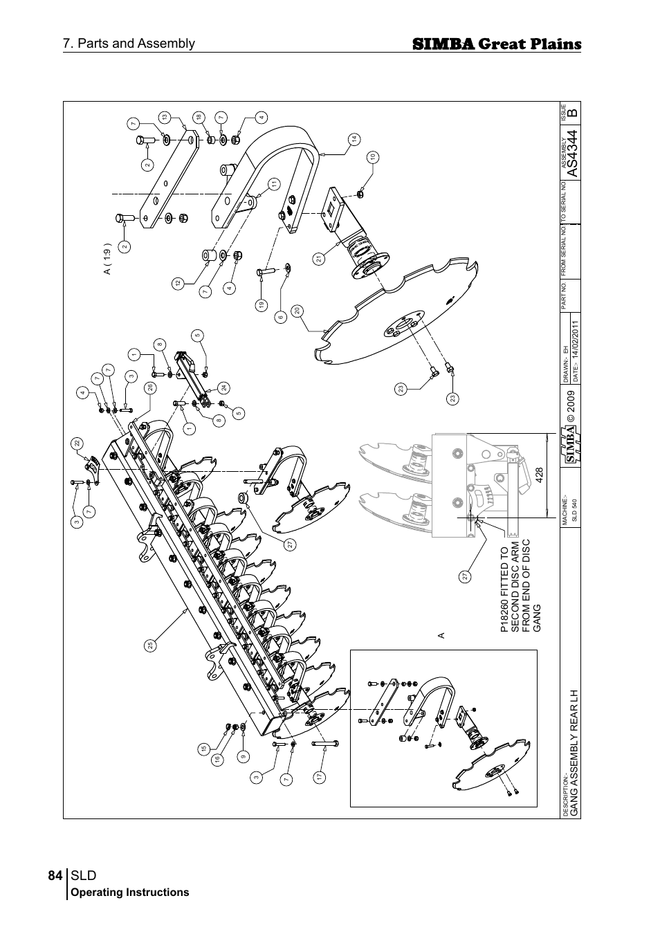 84 7. parts and assembly, Bas 43 44, Operating instructions | Si m b a, A( 1 :9 ) a | Great Plains P18432E Operator Manual User Manual | Page 84 / 178