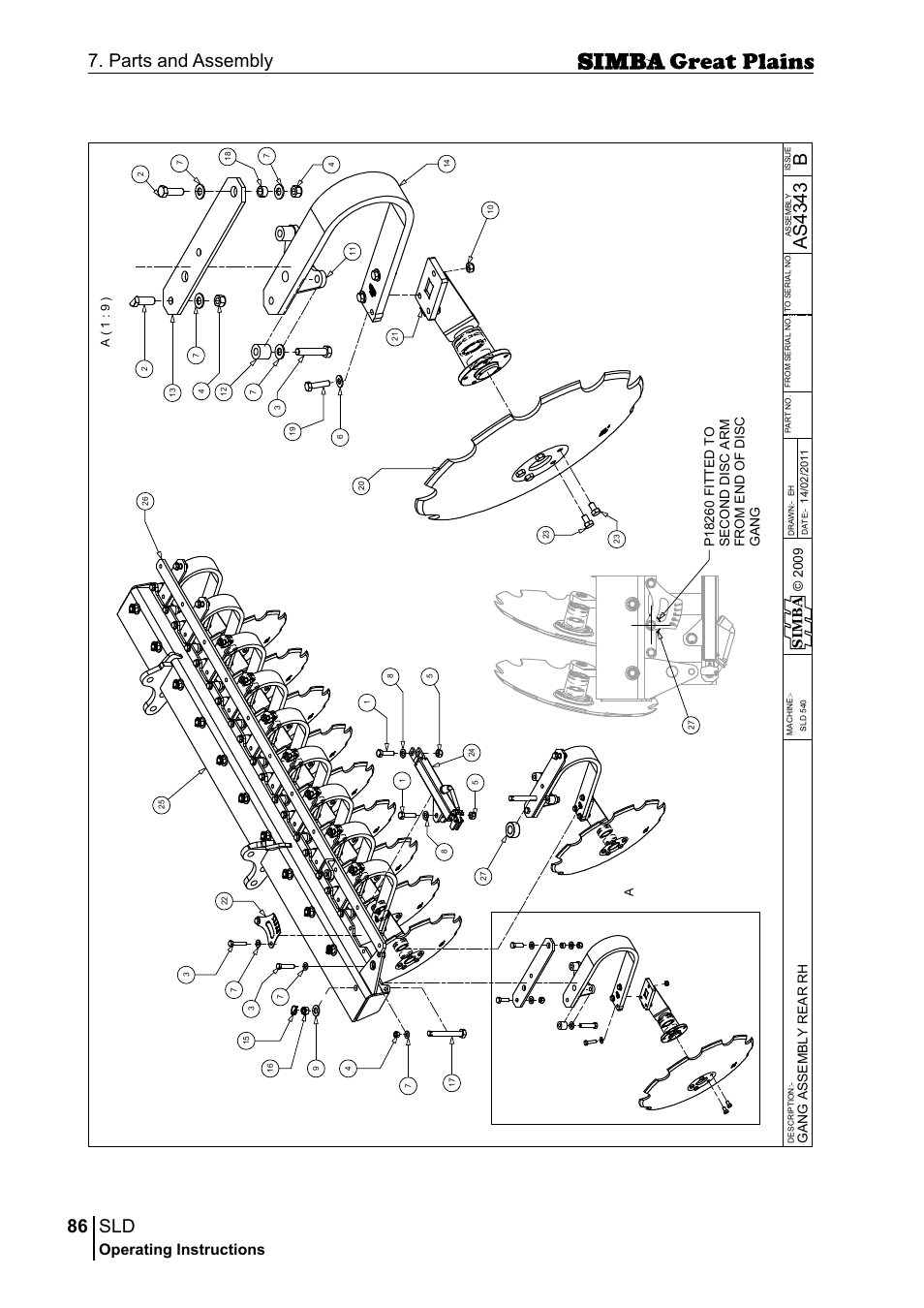 86 7. parts and assembly, Bas 43 43, Operating instructions | Si m b a, A( 1 : 9 ) a | Great Plains P18432E Operator Manual User Manual | Page 86 / 178