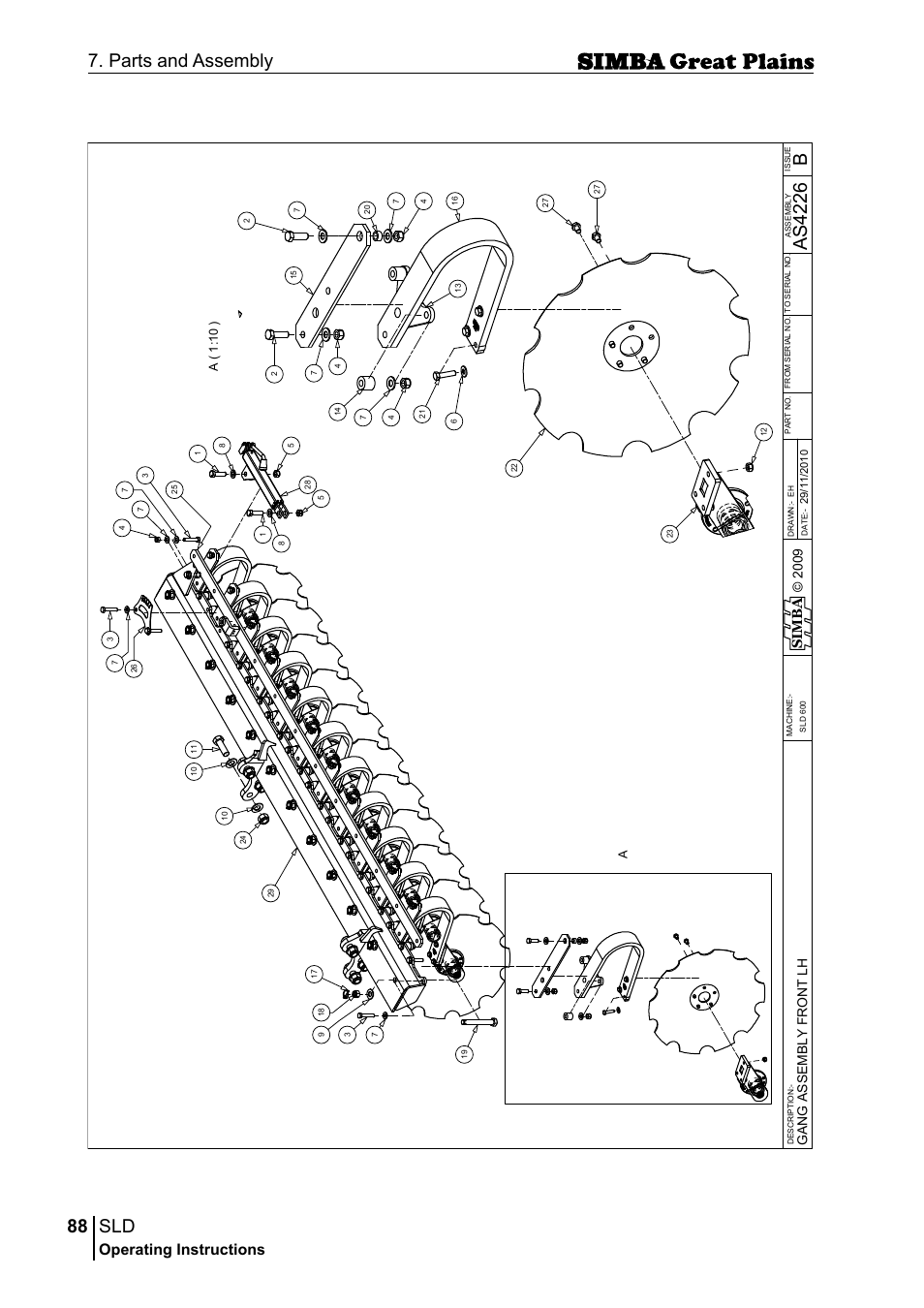 88 7. parts and assembly, Bas 42 26, Operating instructions | Sim b a, A( 1 :1 0 ) a | Great Plains P18432E Operator Manual User Manual | Page 88 / 178