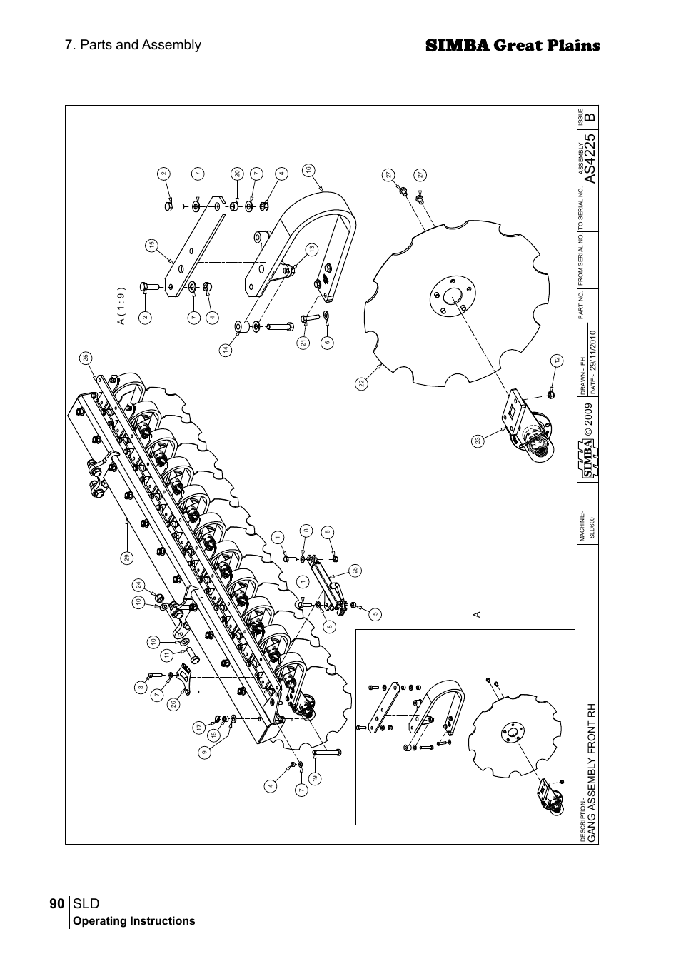 90 7. parts and assembly, Bas 42 25, Operating instructions | Sim b a, A( 1 : 9 ) a | Great Plains P18432E Operator Manual User Manual | Page 90 / 178