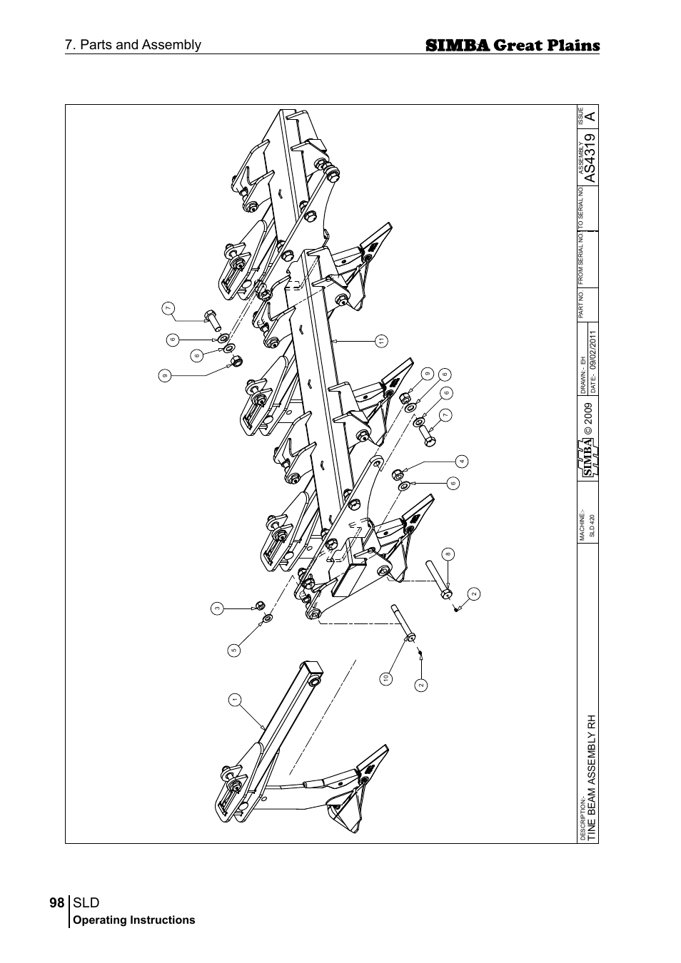 98 7. parts and assembly, Aas 43 19, Operating instructions | Sim b a | Great Plains P18432E Operator Manual User Manual | Page 98 / 178