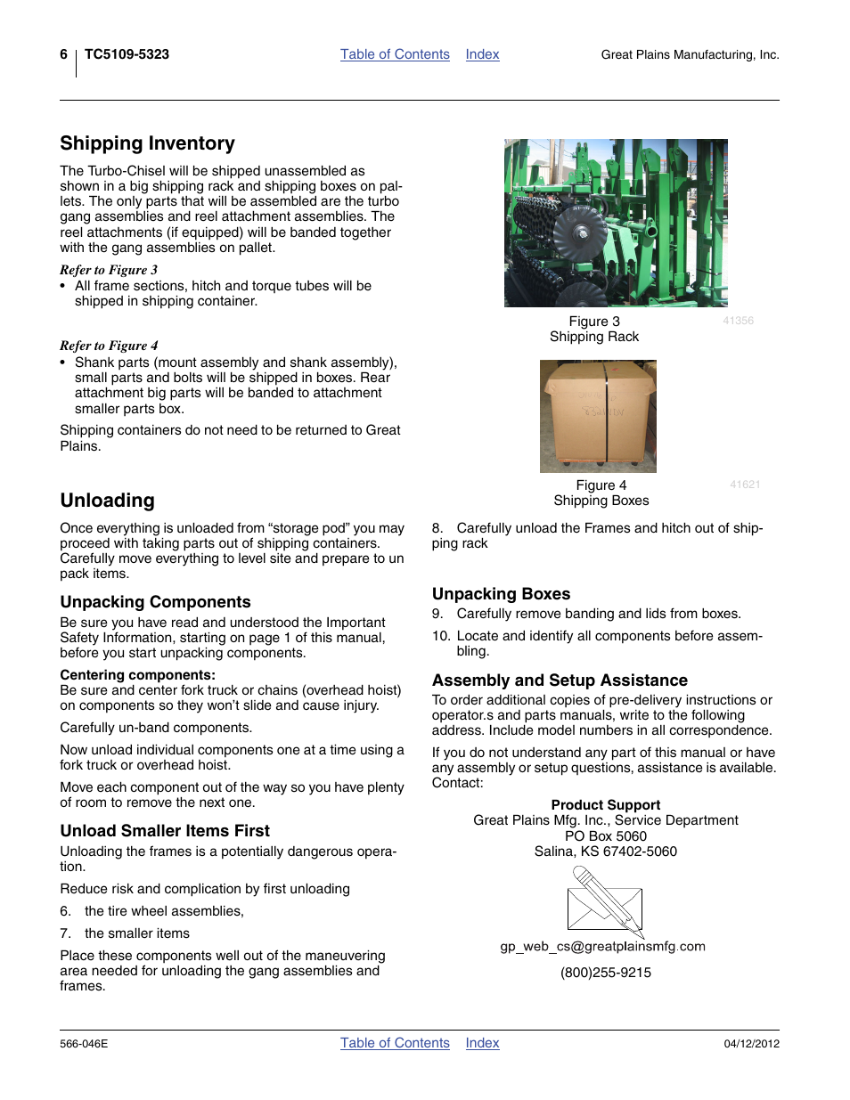 Shipping inventory, Unloading, Unpacking components | Unload smaller items first, Unpacking boxes, Assembly and setup assistance, Shipping inventory unloading | Great Plains TC5319 Assembly Manual User Manual | Page 10 / 74