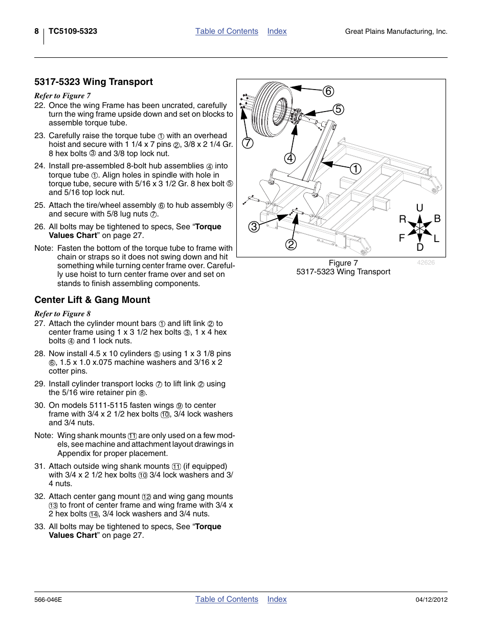 5317-5323 wing transport, Center lift & gang mount, 5317-5323 wing transport center lift & gang mount | Great Plains TC5319 Assembly Manual User Manual | Page 12 / 74