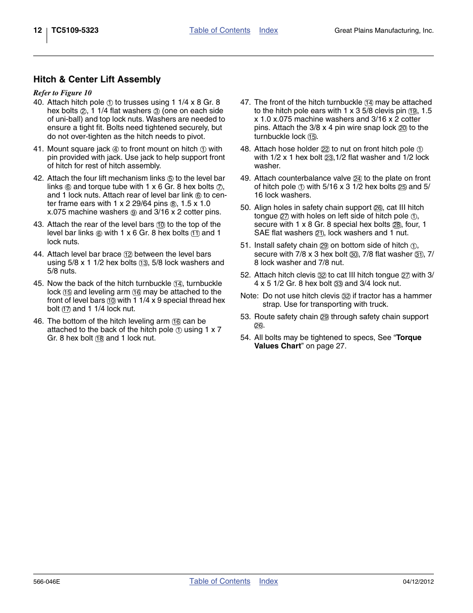 Hitch & center lift assembly | Great Plains TC5319 Assembly Manual User Manual | Page 16 / 74