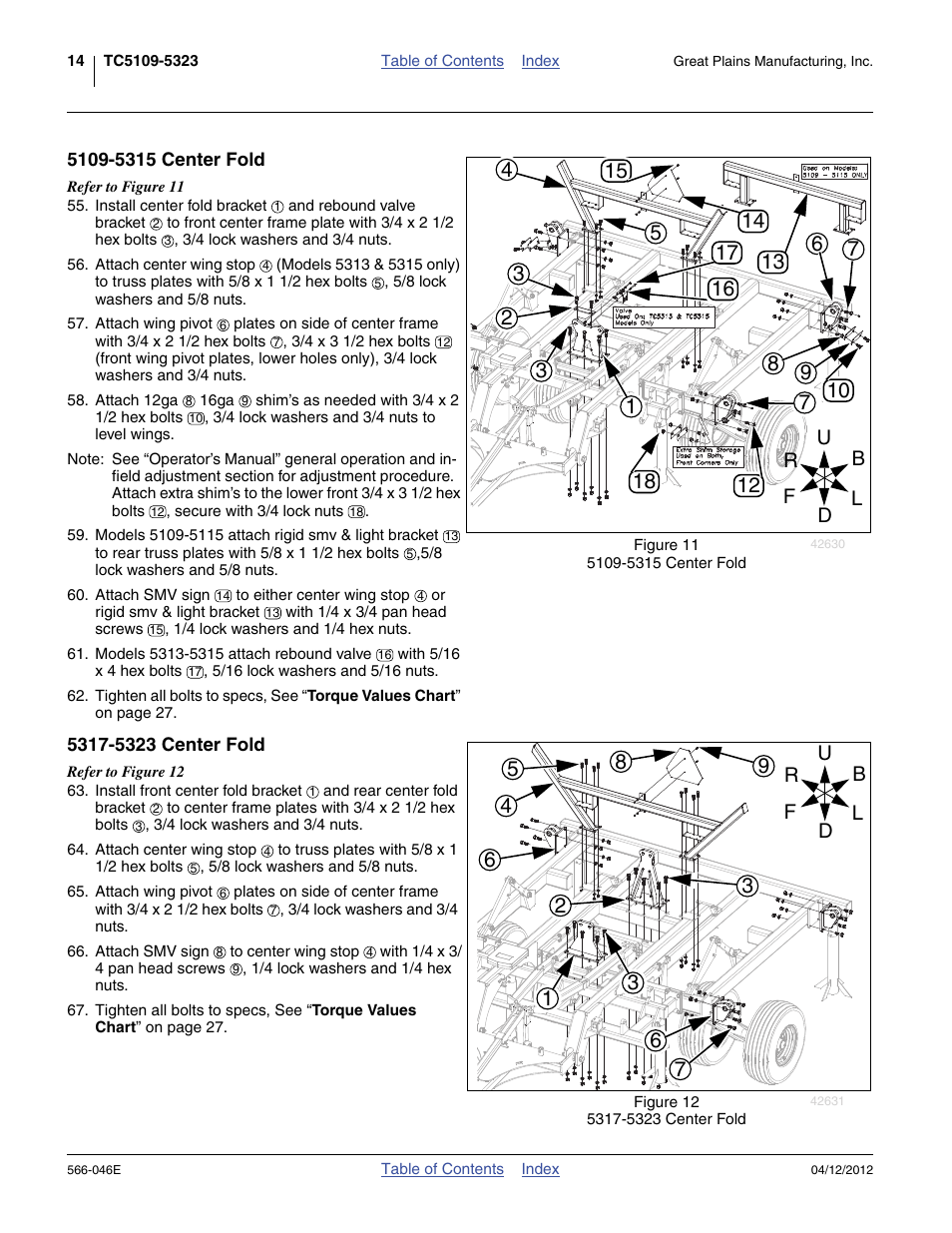 5109-5315 center fold, 5317-5323 center fold, 5109-5315 center fold 5317-5323 center fold | Great Plains TC5319 Assembly Manual User Manual | Page 18 / 74