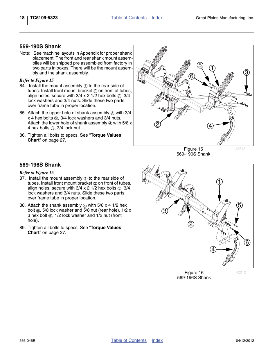 190s shank, 196s shank, 190s shank 569-196s shank | Great Plains TC5319 Assembly Manual User Manual | Page 22 / 74