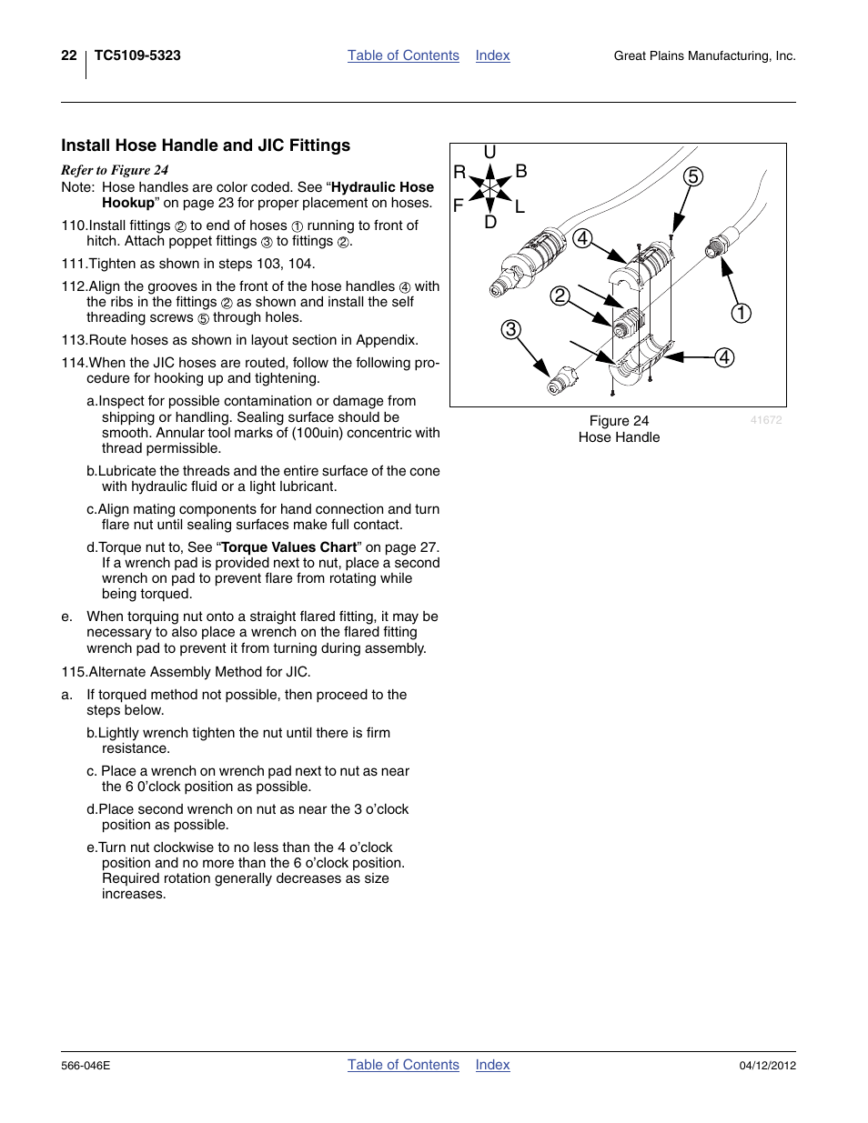 Install hose handle and jic fittings | Great Plains TC5319 Assembly Manual User Manual | Page 26 / 74