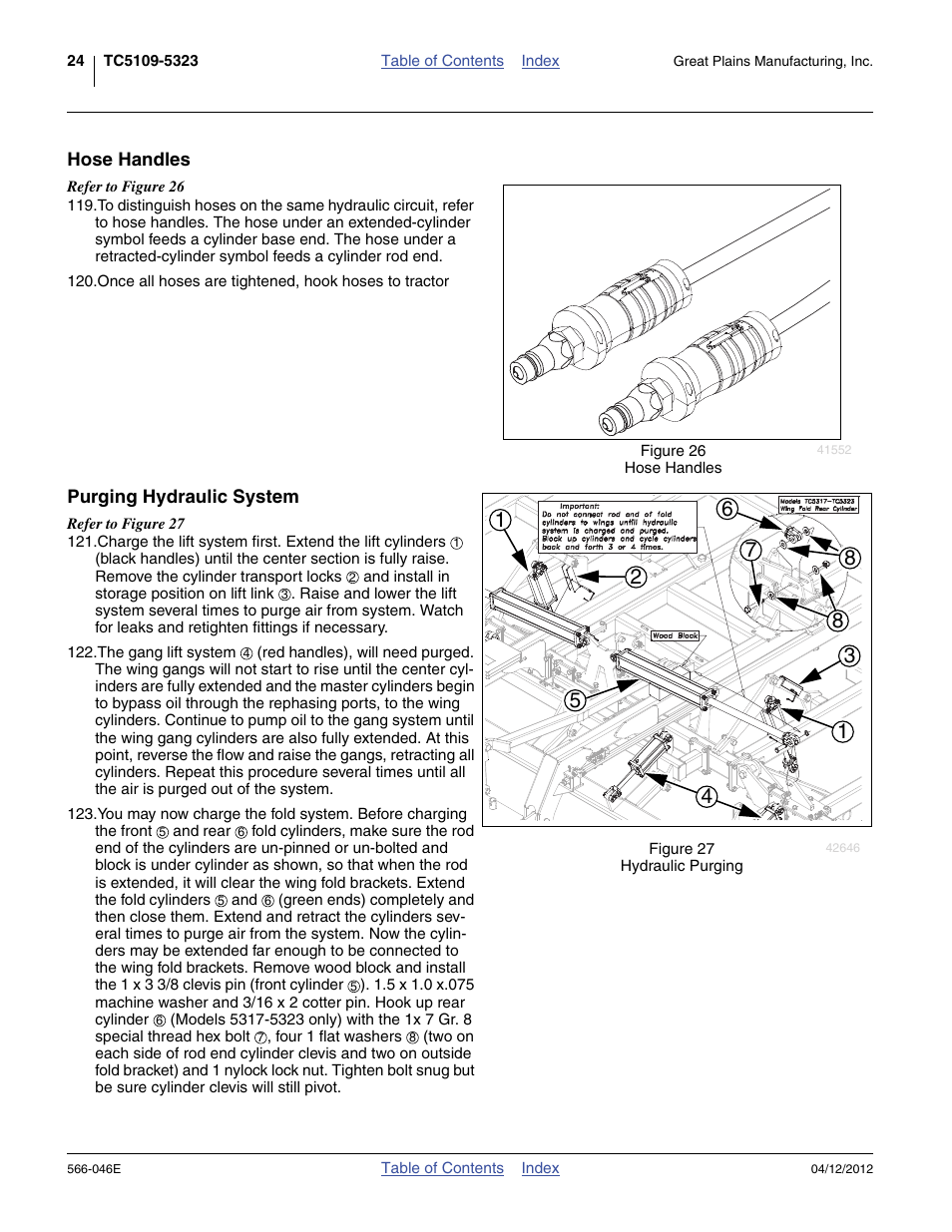 Hose handles, Purging hydraulic system, Hose handles purging hydraulic system | Great Plains TC5319 Assembly Manual User Manual | Page 28 / 74