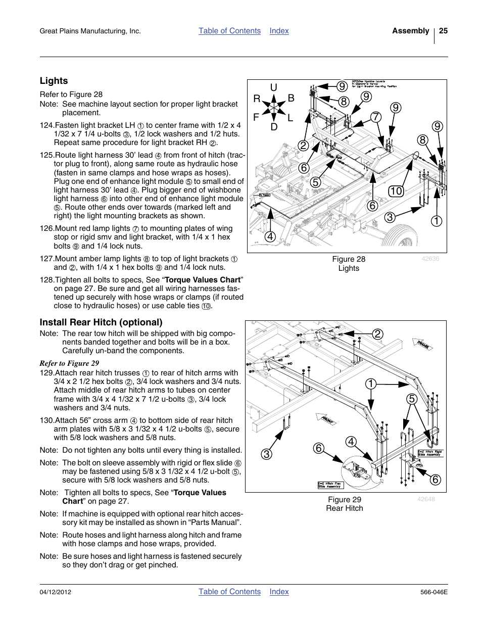 Lights, Install rear hitch (optional), Lights install rear hitch (optional) | Great Plains TC5319 Assembly Manual User Manual | Page 29 / 74