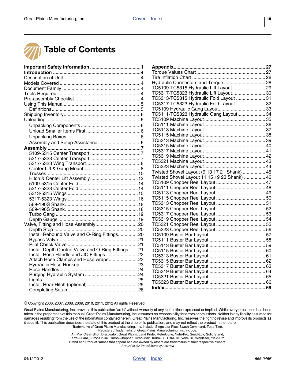 Great Plains TC5319 Assembly Manual User Manual | Page 3 / 74