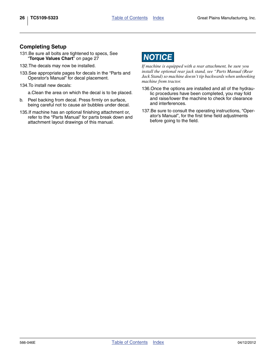 Completing setup | Great Plains TC5319 Assembly Manual User Manual | Page 30 / 74