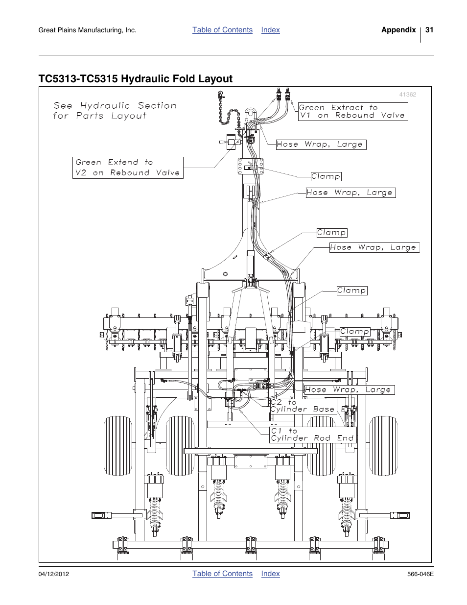 Tc5313-tc5315 hydraulic fold layout | Great Plains TC5319 Assembly Manual User Manual | Page 35 / 74