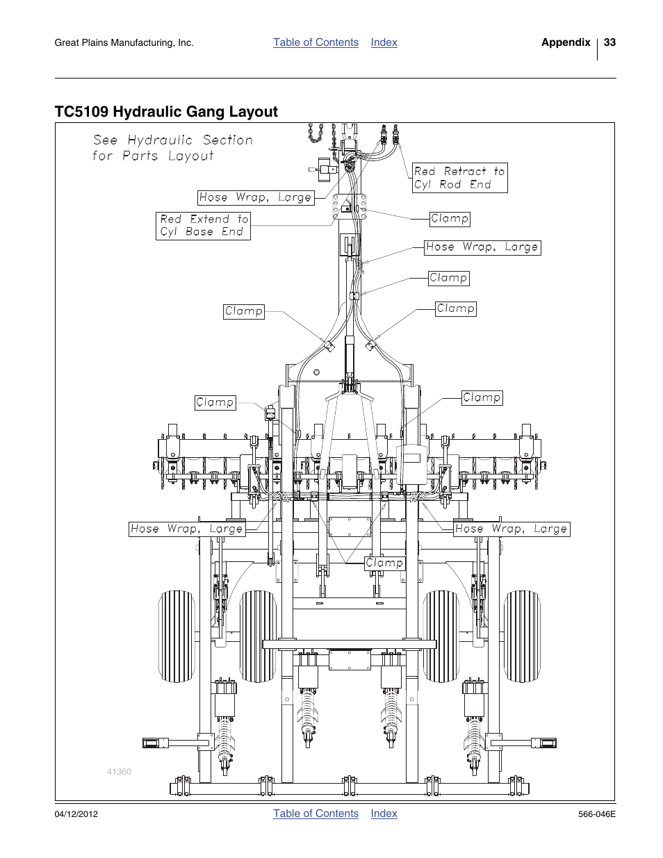 Tc5109 hydraulic gang layout | Great Plains TC5319 Assembly Manual User Manual | Page 37 / 74