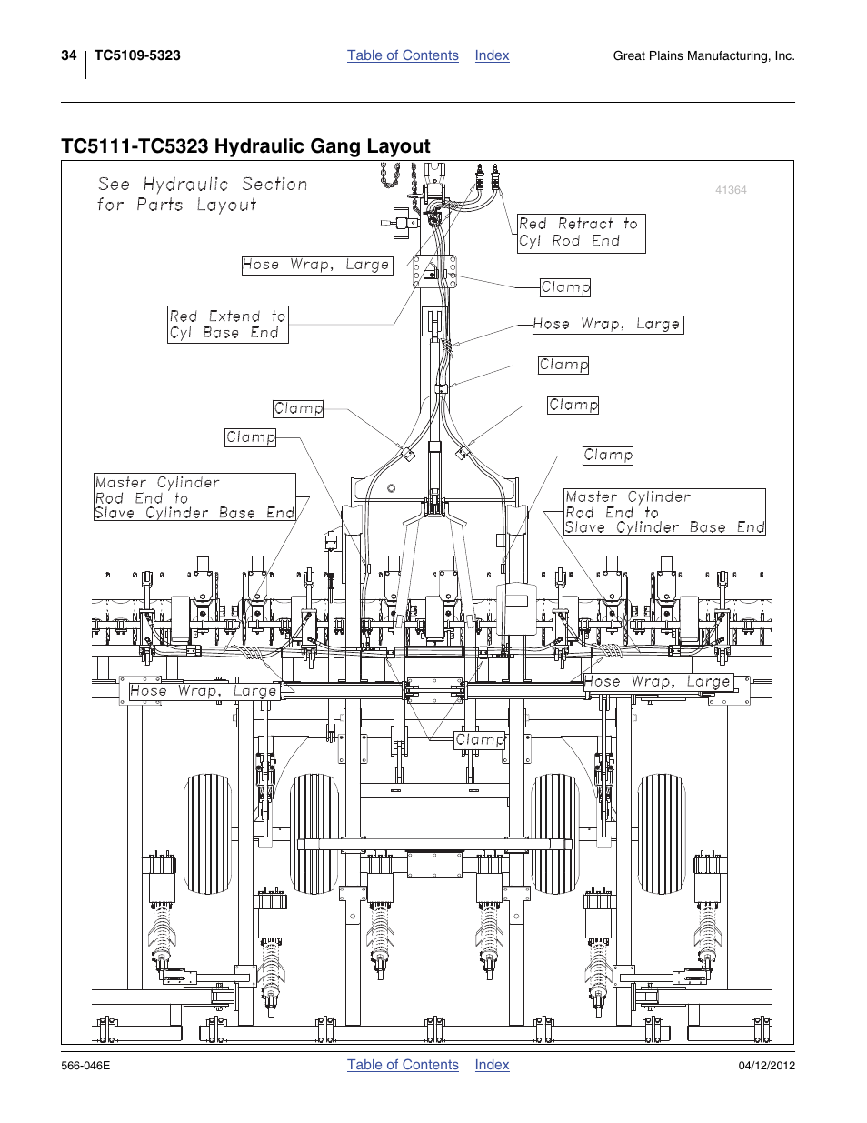 Tc5111-tc5323 hydraulic gang layout | Great Plains TC5319 Assembly Manual User Manual | Page 38 / 74
