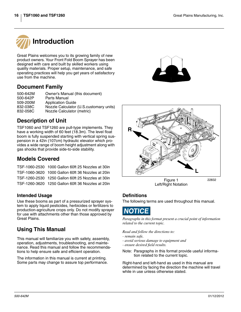 Introduction, Document family, Description of unit | Models covered, Intended usage, Using this manual, Definitions | Great Plains TSF1260 Operator Manual User Manual | Page 20 / 94