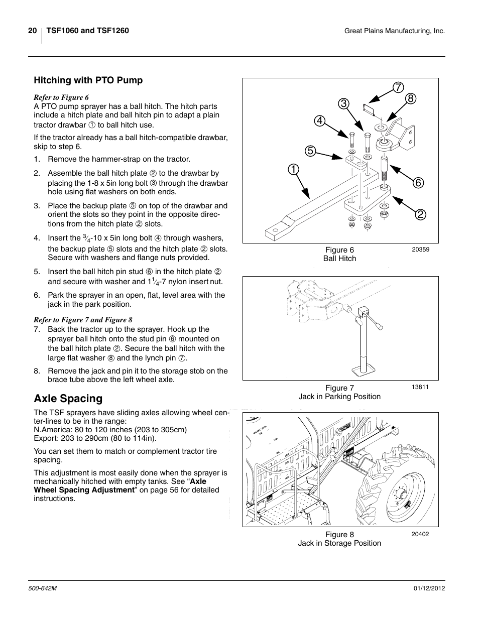 Hitching with pto pump, Axle spacing | Great Plains TSF1260 Operator Manual User Manual | Page 24 / 94