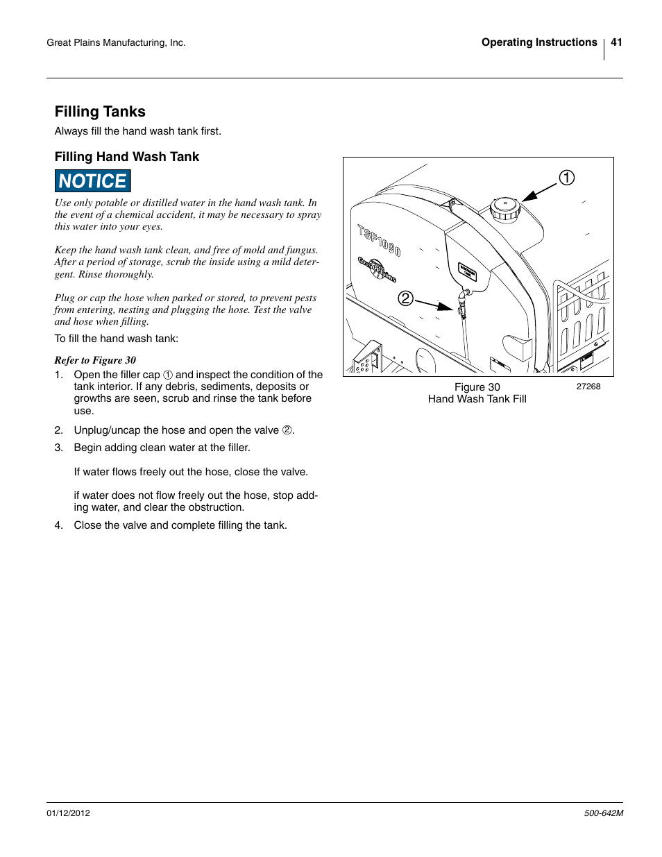 Filling tanks, Filling hand wash tank | Great Plains TSF1260 Operator Manual User Manual | Page 45 / 94