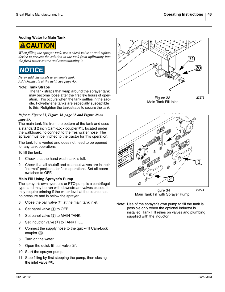 Adding water to main tank, Main fill using sprayer’s pump | Great Plains TSF1260 Operator Manual User Manual | Page 47 / 94