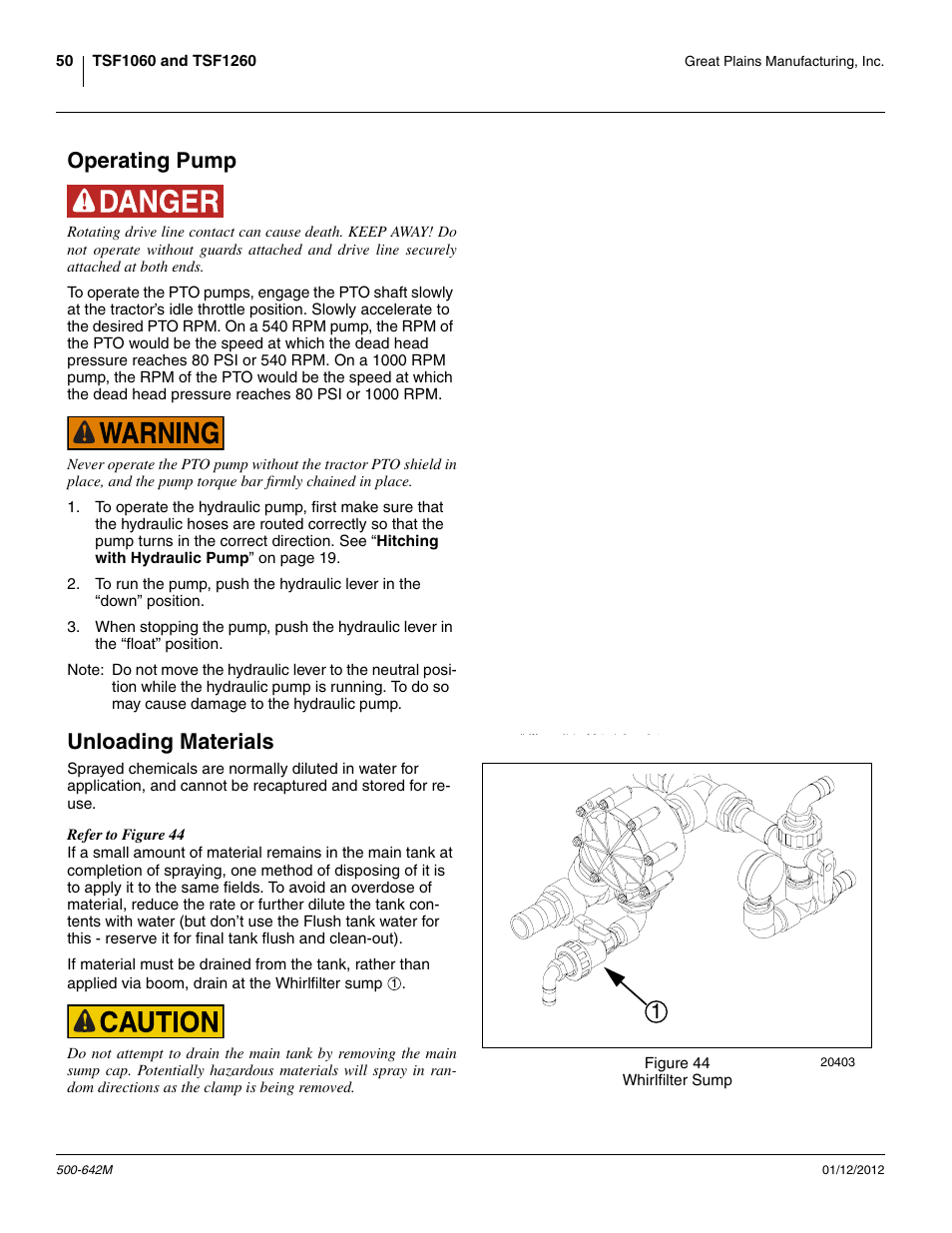Operating pump, Unloading materials, Operating pump unloading materials | Great Plains TSF1260 Operator Manual User Manual | Page 54 / 94