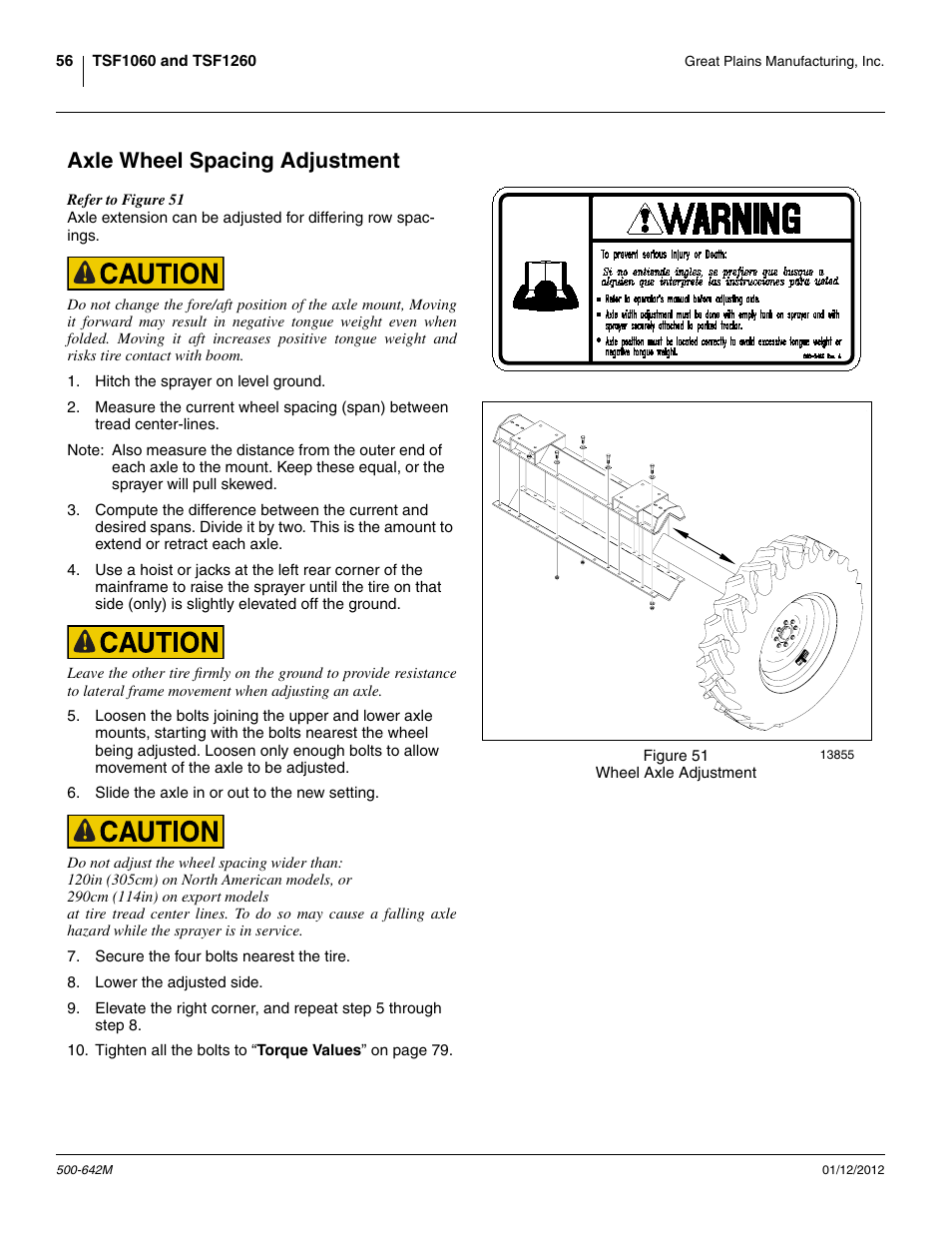 Axle wheel spacing adjustment | Great Plains TSF1260 Operator Manual User Manual | Page 60 / 94