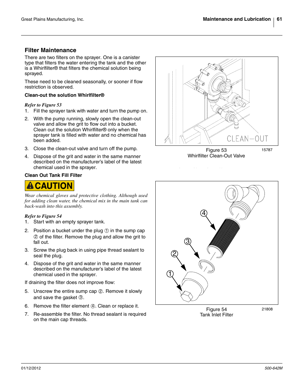 Filter maintenance, Clean-out the solution whirlfilter, Clean out tank fill filter | Great Plains TSF1260 Operator Manual User Manual | Page 65 / 94
