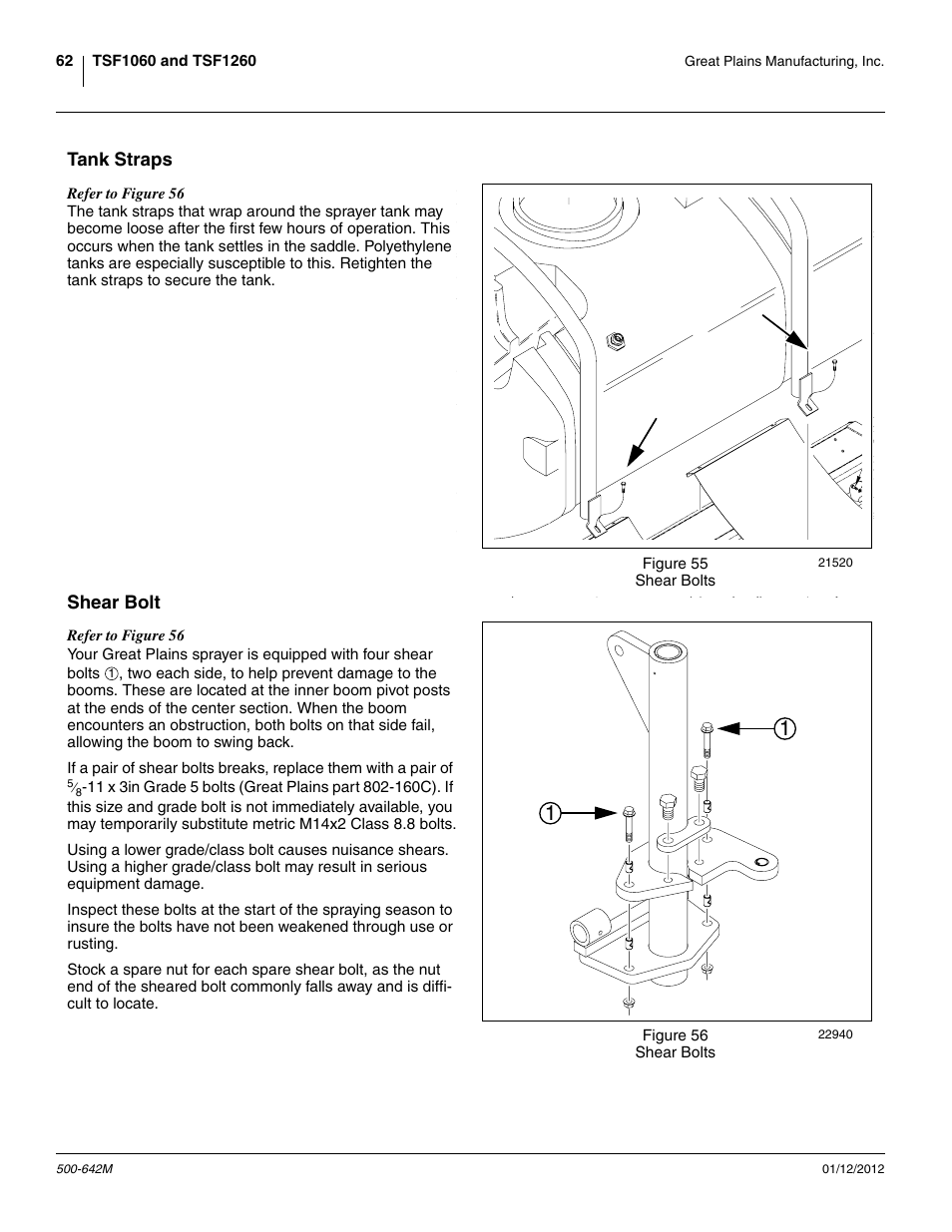 Tank straps, Shear bolt | Great Plains TSF1260 Operator Manual User Manual | Page 66 / 94