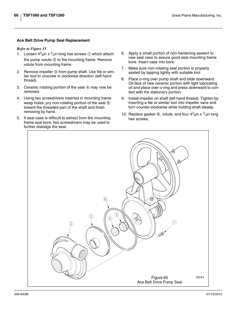 Ace belt drive pump seal replacement | Great Plains TSF1260 Operator Manual User Manual | Page 70 / 94