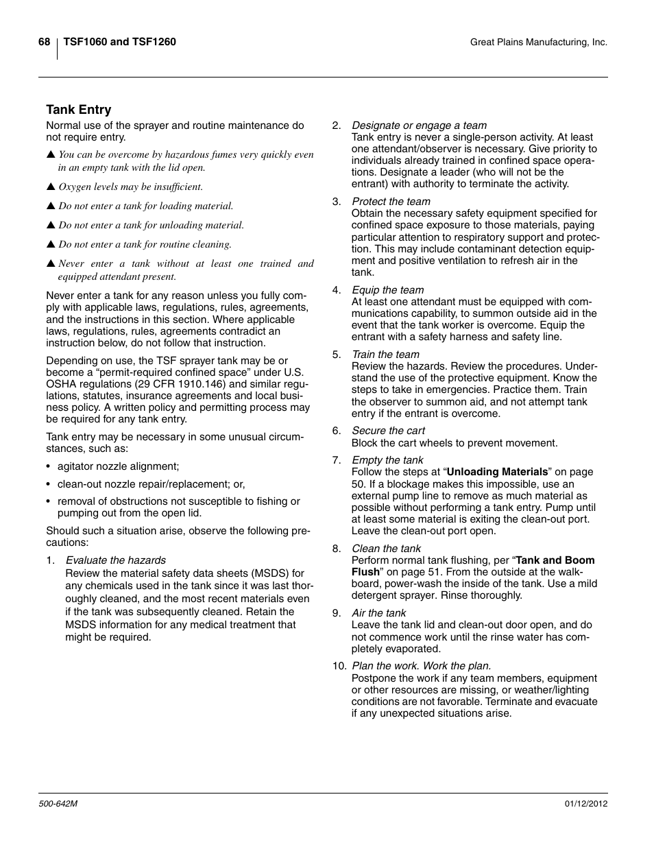 Tank entry | Great Plains TSF1260 Operator Manual User Manual | Page 72 / 94