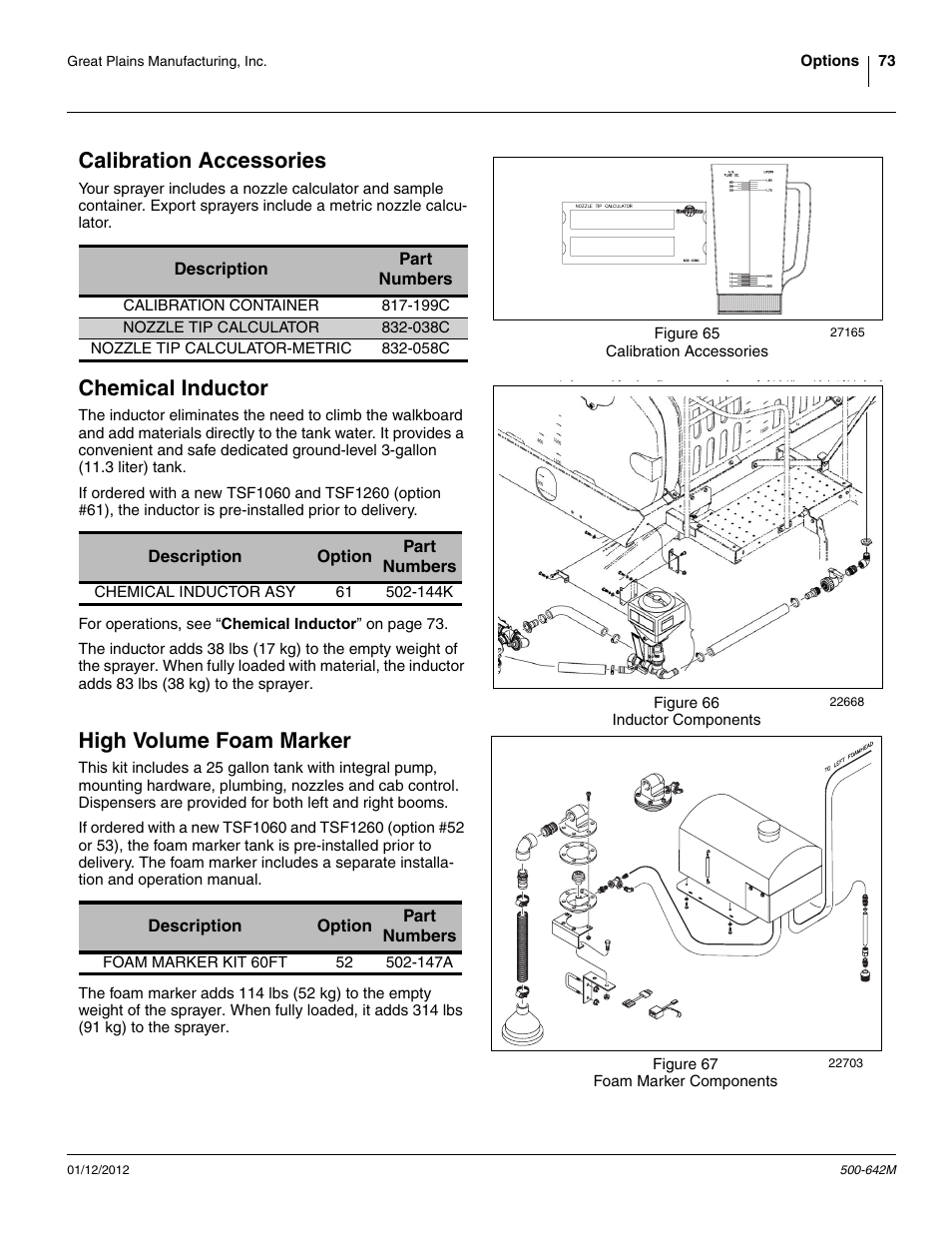 Calibration accessories, Chemical inductor, High volume foam marker | Great Plains TSF1260 Operator Manual User Manual | Page 77 / 94