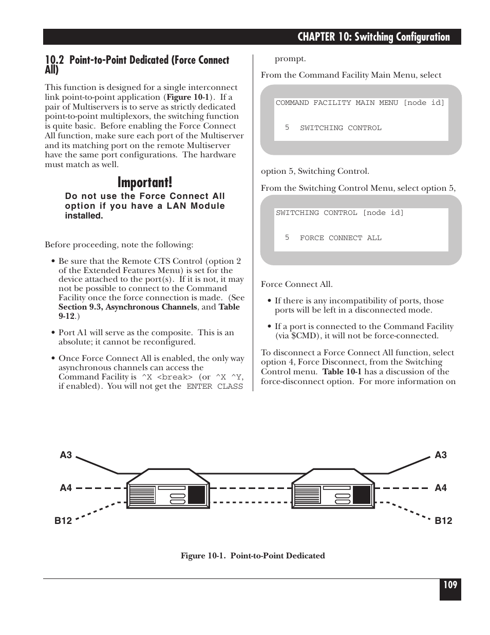 Important, Chapter 10: switching configuration, 2 point-to-point dedicated (force connect all) | Black Box 5000 User Manual | Page 111 / 268