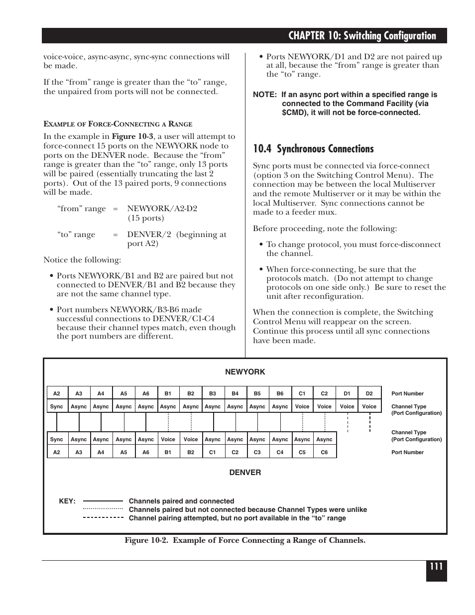 Chapter 10: switching configuration, 4 synchronous connections | Black Box 5000 User Manual | Page 113 / 268