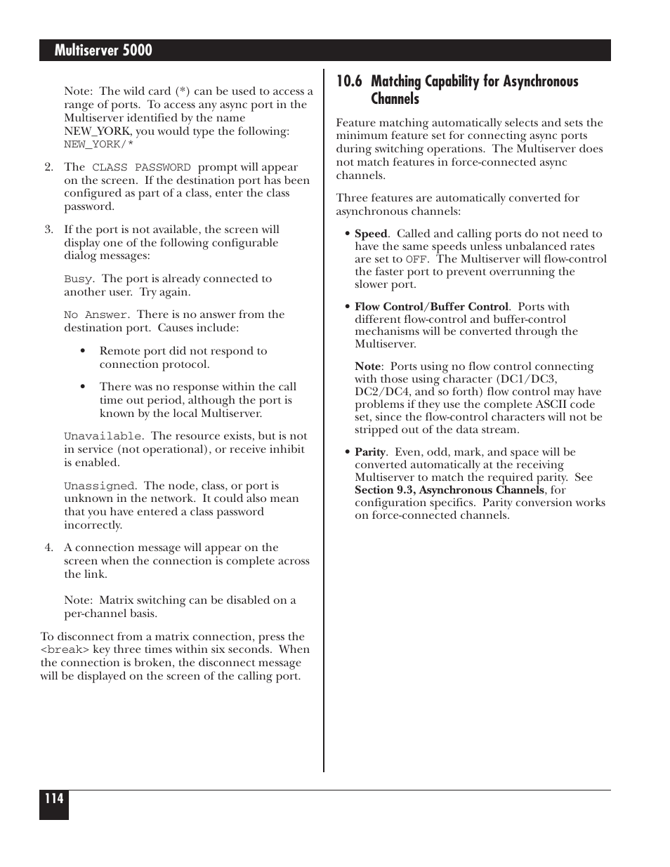 Multiserver 5000, 6 matching capability for asynchronous channels | Black Box 5000 User Manual | Page 116 / 268
