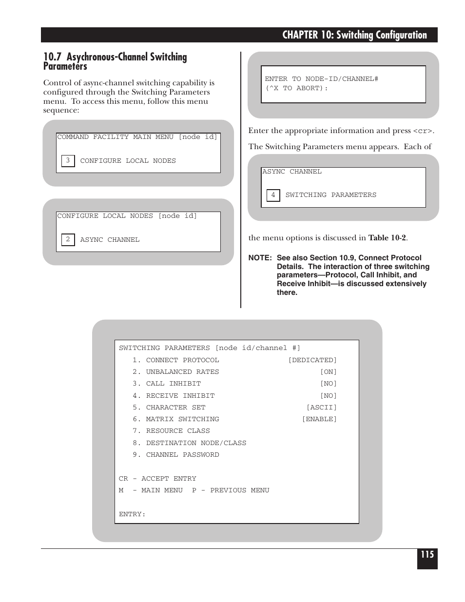 Chapter 10: switching configuration, 7 asychronous-channel switching parameters | Black Box 5000 User Manual | Page 117 / 268