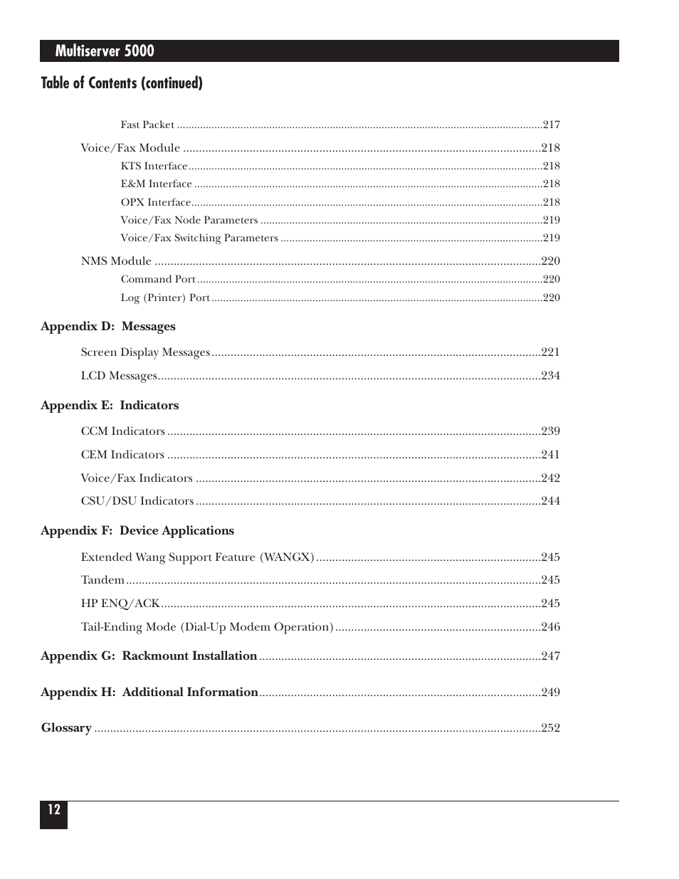 Multiserver 5000, Table of contents (continued) | Black Box 5000 User Manual | Page 13 / 268