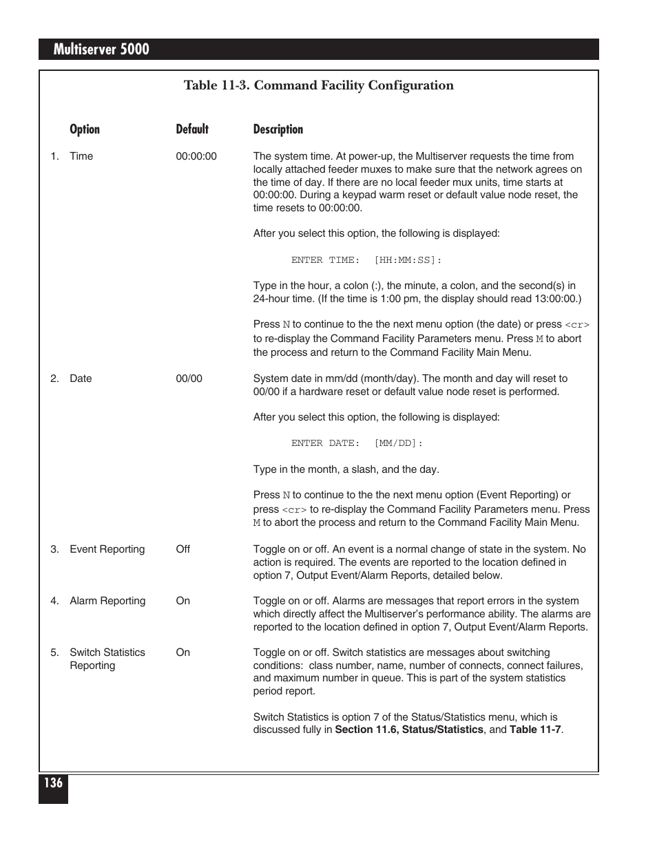 Multiserver 5000, Table 11-3. command facility configuration | Black Box 5000 User Manual | Page 138 / 268