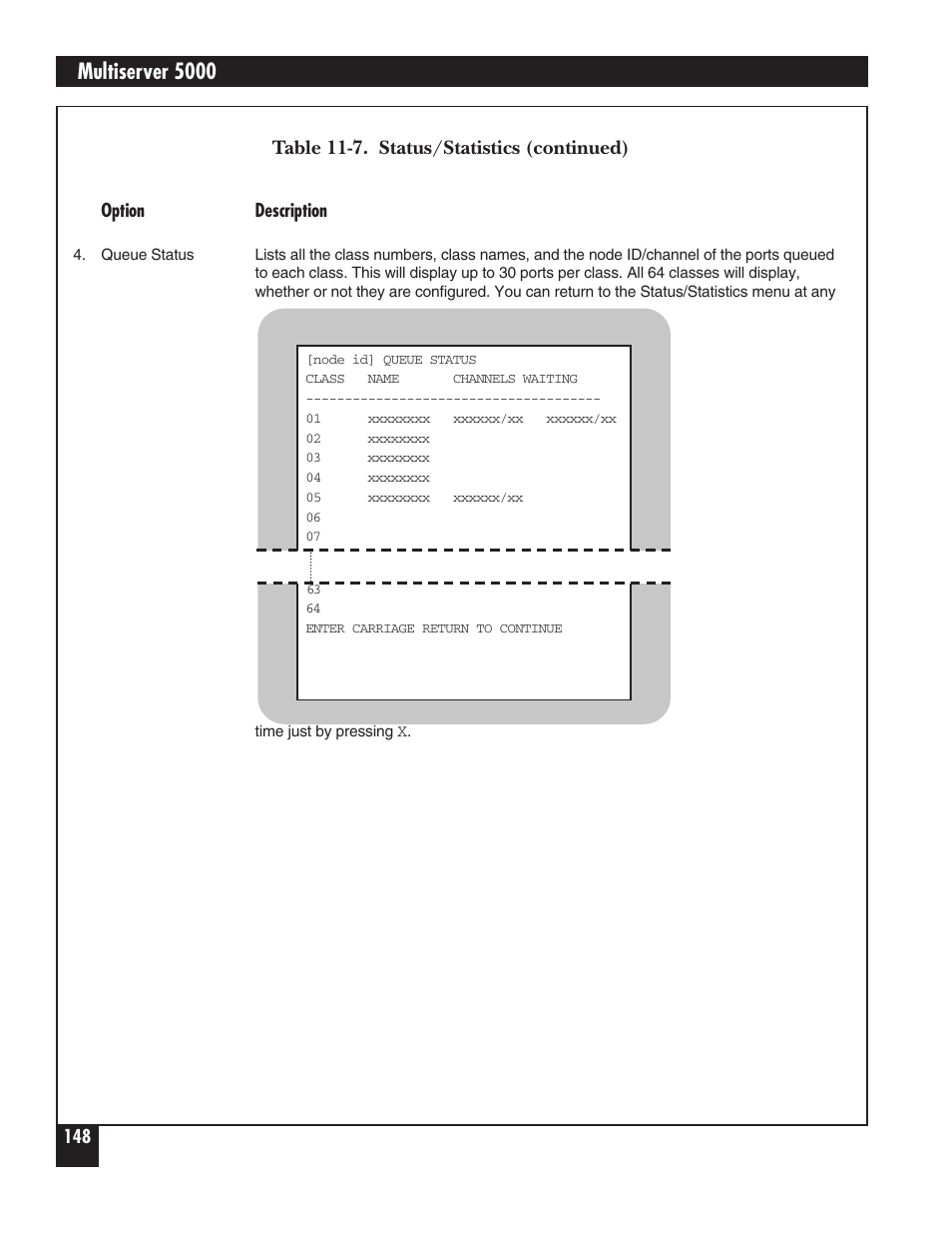 Multiserver 5000, Table 11-7. status/statistics (continued) | Black Box 5000 User Manual | Page 150 / 268