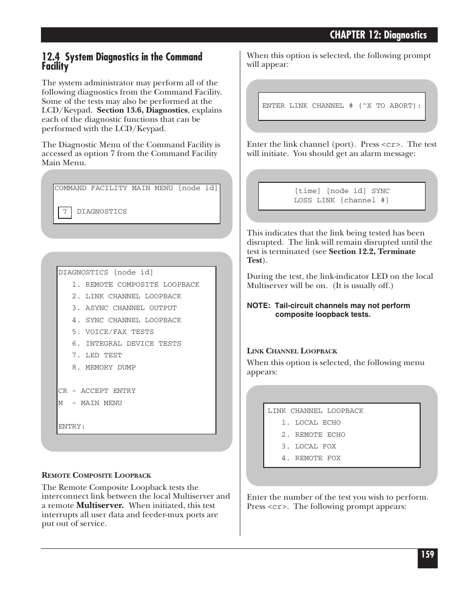 Chapter 12: diagnostics, 4 system diagnostics in the command facility | Black Box 5000 User Manual | Page 161 / 268