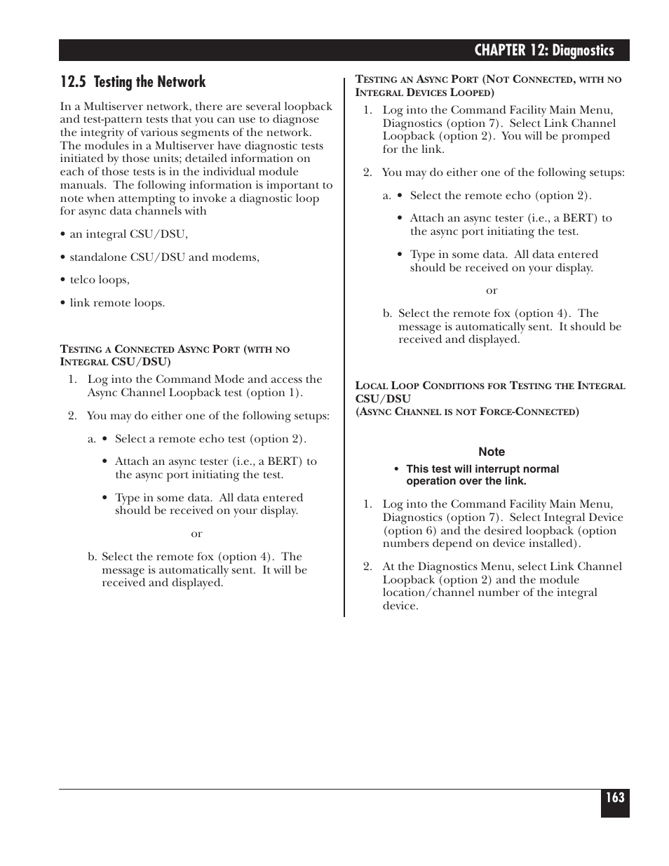 Chapter 12: diagnostics, 5 testing the network | Black Box 5000 User Manual | Page 165 / 268