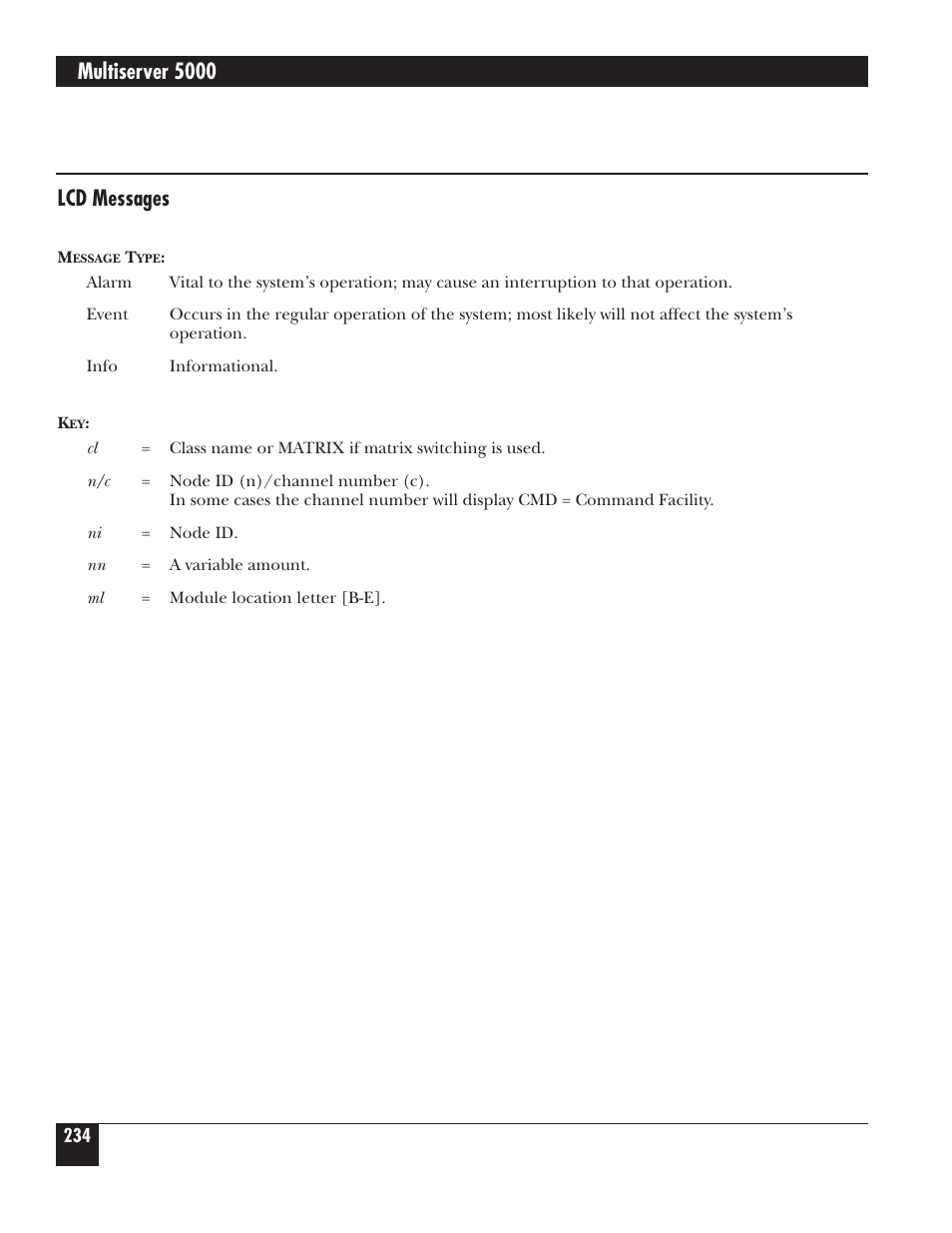 Multiserver 5000, Lcd messages | Black Box 5000 User Manual | Page 236 / 268