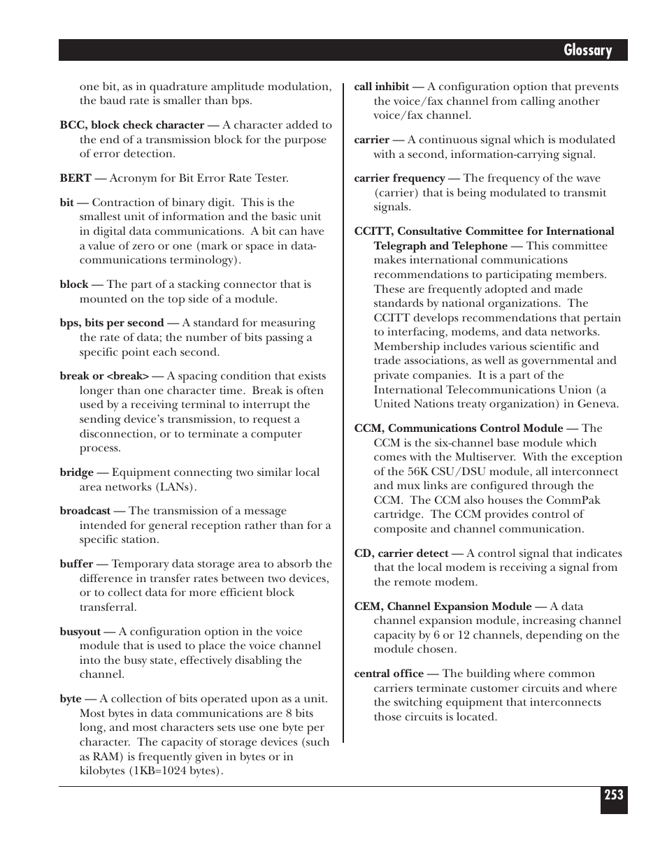 Glossary | Black Box 5000 User Manual | Page 255 / 268
