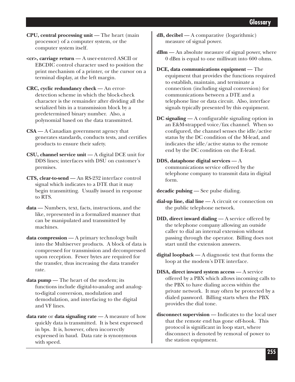 Glossary | Black Box 5000 User Manual | Page 257 / 268