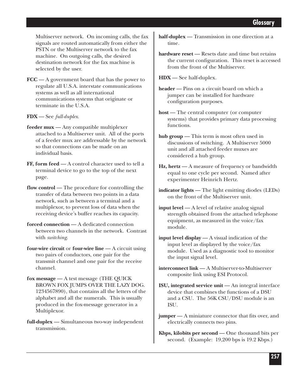Glossary | Black Box 5000 User Manual | Page 259 / 268